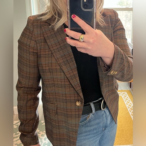 ModCloth Single Button Brown Plaid Blazer Size Large - Picture 4 of 11
